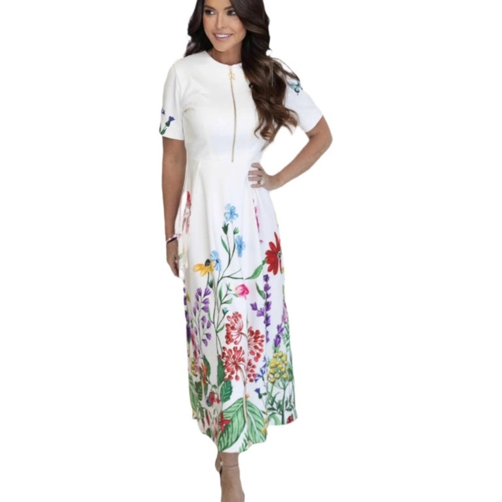 Robin Towle Floral Dress with Sleeves Size S